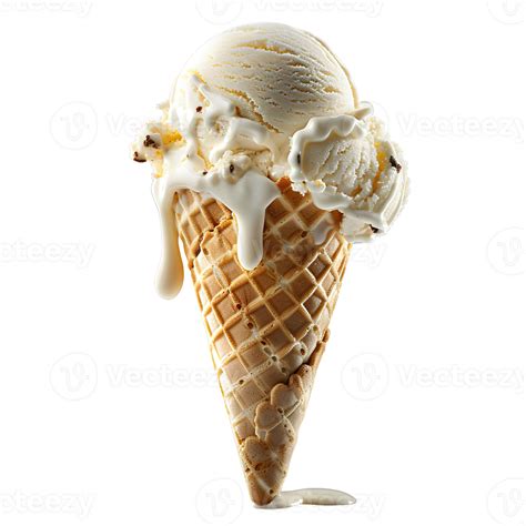 Vanilla ice cream cone melting. Vanilla ice cream dripping. Vanilla ...