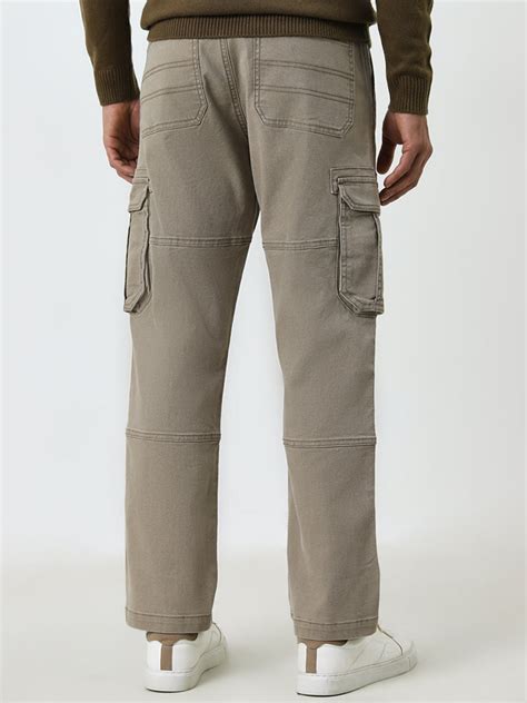 Buy WES Casuals Taupe Relaxed - Fit Mid - Rise Cargo Jeans from Westside