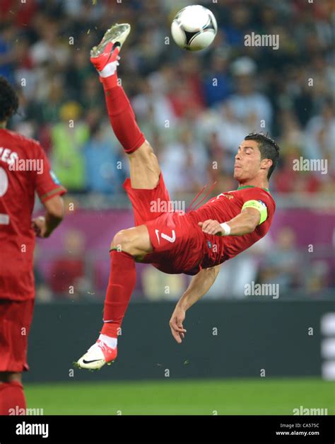 09.06.2012. Lviv Ukraine Portugal's Cristiano Ronaldo with a bicycle ...