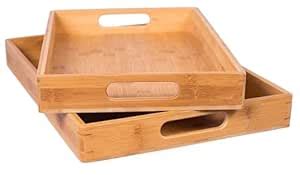 BirdRock Home 2pc Bamboo Serving Trays Set with Handles | Wood | Food ...