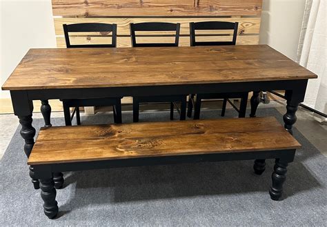 Modern Farmhouse Dining Set: Black Base, Provincial Brown Top, Turned ...