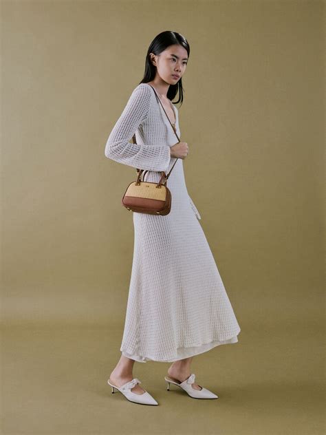 Neutral Leather & Raffia Bowling Bag - Neutral Raffia - CHARLES & KEITH IN