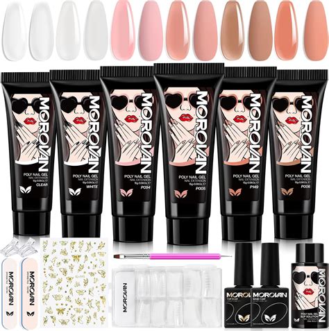 Morovan Poly Gel Nail Kit - 6 Colors Poly Gel Kit Nail Extension Gel ...