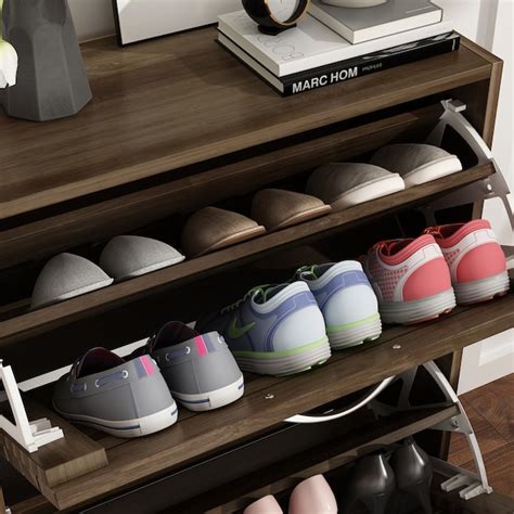 FUFU&GAGA 29.5-in H 2 Tier 10 Pair Brown Engineered Wood Shoe Cabinet ...