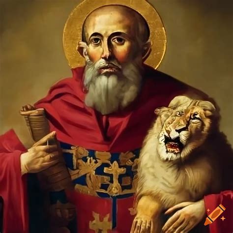 Painting of Saint Ignatius of Antioch with lions on Craiyon