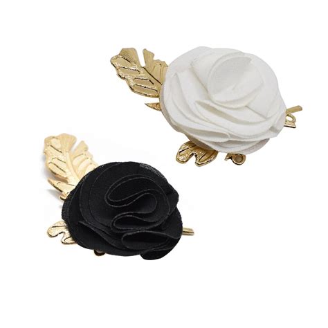 Verceys Men's Black and White Lapel Flower Golden Leaf Brooch ...