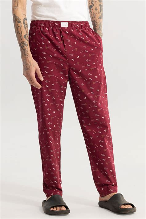 Buy Men's Urban Print Maroon Pyjama Online | SNITCH