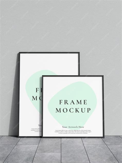 Premium PSD | Frame mockup leaning against a white wall on the marble floor