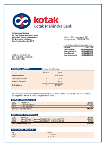 Kotak Mahindra Bank enterprise statement Word and PDF template download template - bstatement.net