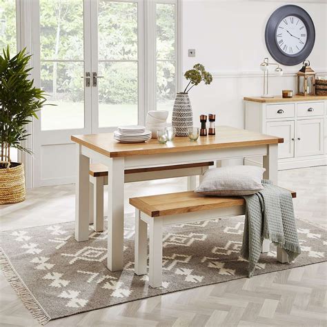 Compton Ivory Dining Table and Bench Set | Dunelm | Dining table with ...
