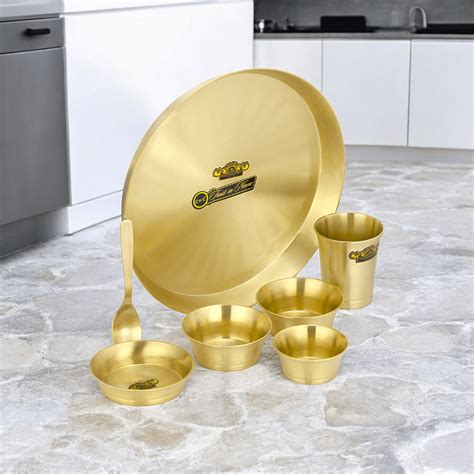 Pure Brass Thali Set - 7 Pieces with Elegant Matte Finish – CROCKERY ...