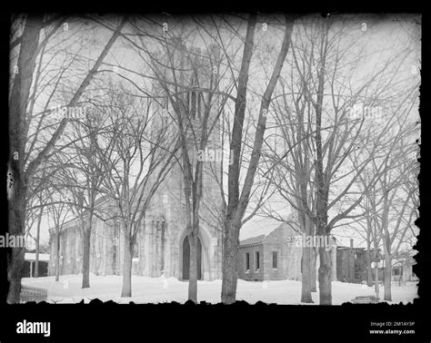 View of church behind tree , Buildings. Hingham Public Library Glass ...