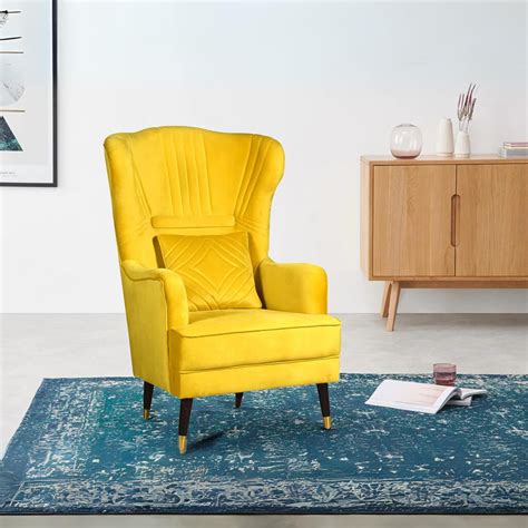 Buy Milo High Back Wing Chair Premium Suede Yellow Fabric - GetMyCouch
