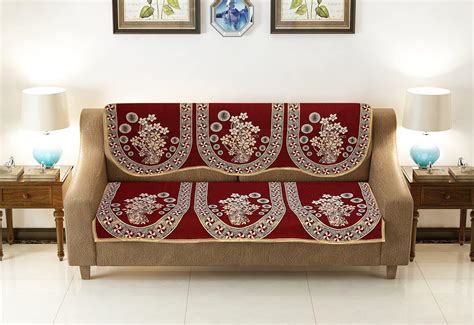 Buy Kuber Industries Flower Design Cotton 3 Seater Sofa Cover Set ...