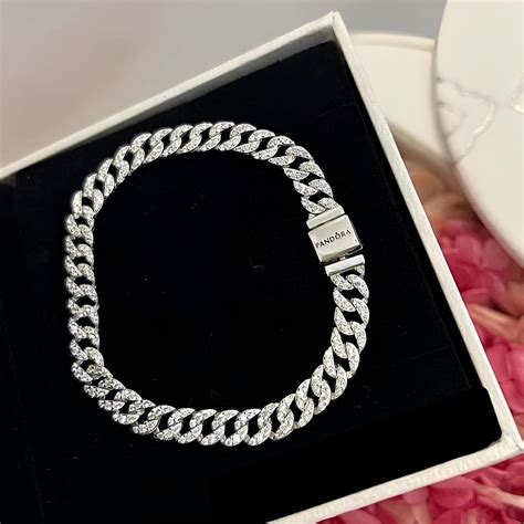 New and New Gift Box Pandora Pavé Cuban Chain Bracelet, Simple Bracelet ...