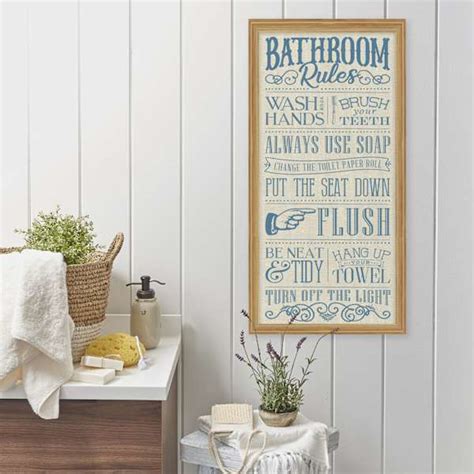 Bathroom Rules Framed Linen Wall Sign 10x20 | At Home