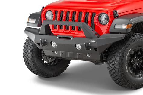 Quadratec brute strength winch bumper stubby width bumper for 18 23 jeep wrangler jl gladiator ...