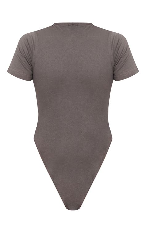 PLT Charcoal Logo Short Sleeved Bodysuit | Sweat | PrettyLittleThing