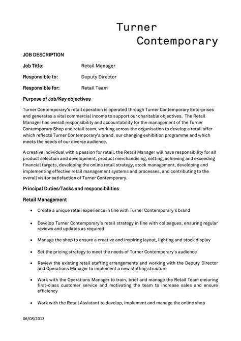 Image result for Retail Manager Job Description Map Template