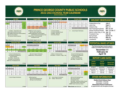 2022-23 School Year Calendar - Prince George County Public Schools