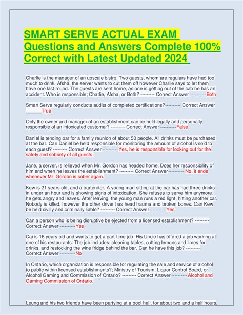 SMART SERVE ACTUAL EXAM WITH LATEST QUESTIONS AND ANSWERS.(COMPLETE ...