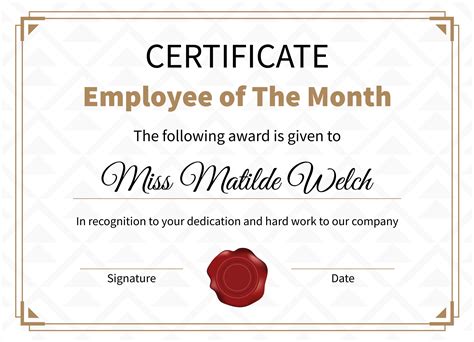 Employee Of The Month Certificate Printable - Printable Art and Words