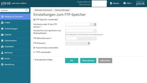 Backup vom Webspace zu FTP - FAQ - Rehost24