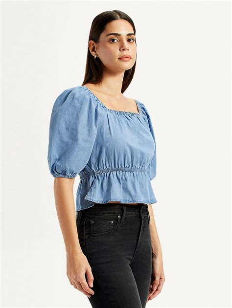 Women's Solid Blue Square Neck Top – Levis India Store