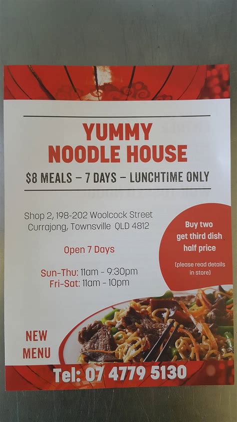 Menu at Yummy Noodle House restaurant, Currajong, 2/198 Woolcock St