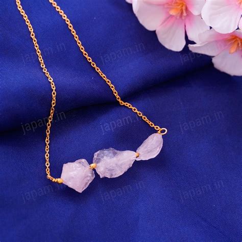 Gold Plated Natural Rose Quartz Trio Necklace – Japam