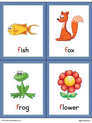 Letter F Words and Pictures Printable Cards: Fish, Fox, Frog, Flower ...