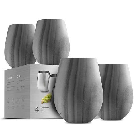 Buy Stainless Steel Wine Glasses - Set of 4 Large & Elegant 18 Oz ...