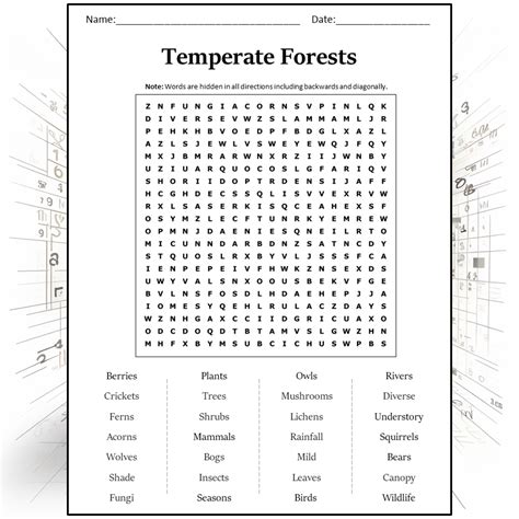 Temperate Forests Word Search Puzzle Worksheet Activity PDF ...