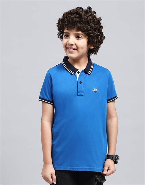 Buy Boys Blue Solid Polo Collar Half Sleeve T-Shirt Online in India ...