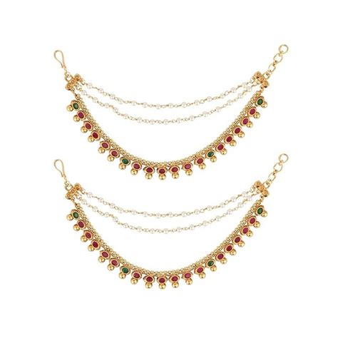 Buy I Jewels Multi-Color Gold Plated Stones Ear Chain (Set of 2) Online
