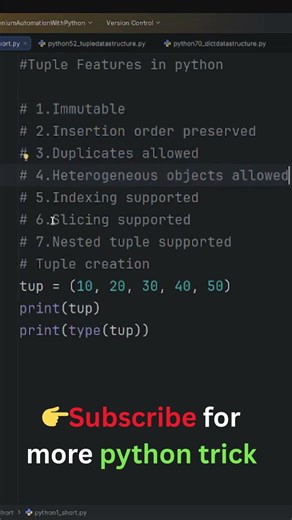 69 : Features of Tuple in Python Explained in 30 Seconds! 🐍🔥 | #shorts #programminglanguage #coding