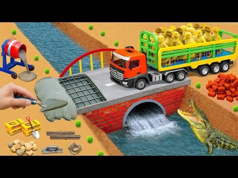 DIY Mini Tractor Builds a Strong Brick and Concrete Bridge for Trucks After a Crocodile Destroyed