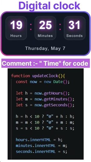 Real Time Digital Clock ⏰🔥 | HTML CSS JavaScript Project #shorts #coding