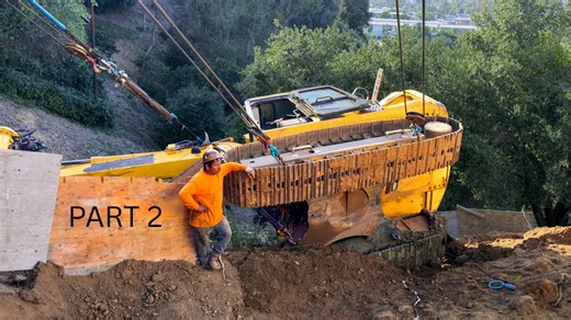 Part 2 - Excavator rolls down hill! (Our hardest job yet)