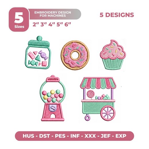 Candy Land Machine Embroidery Design | Lollipop, Jelly Bean, Cupcake & Sweet Treats | PES DST JEF | Instant Download - Etsy