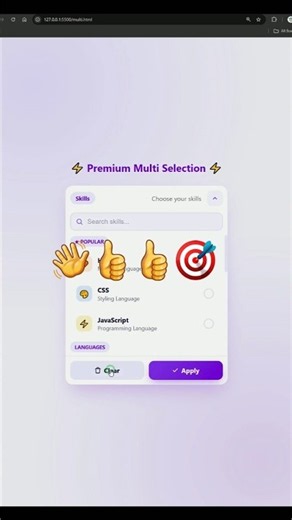 ✨ Interactive Multi-Selection UI 🎯 | Built with HTML, CSS & JavaScript #uiux #htmlcss #projects #js