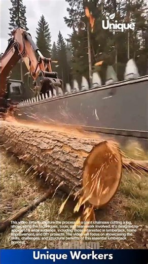 Extreme Wood Cutting Machine: Powerful Excavator Slices Giant Tree Log in Seconds