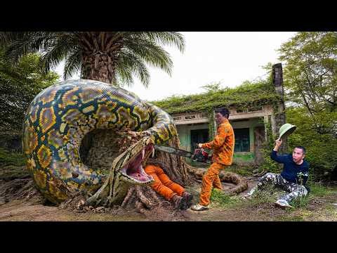 Giant Reticulated Python Nesting Inside a Rotten Tree Trunk | Brutal Encounter With a Giant Beast