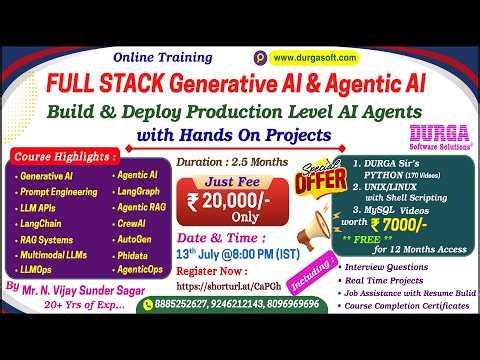 FULL STACK Generative AI & Agentic AI Online Training @ DURGASOFT