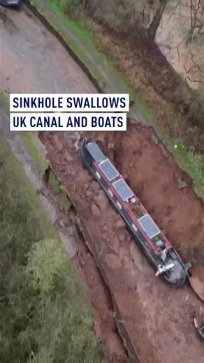 Sinkhole swallows UK canal and boats