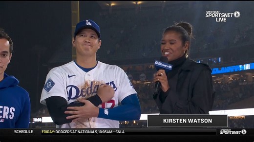 ドジャース 大谷翔平✅試合後インタビュー「天候もあって難しいマウンドだった。初登板で良い経験が出来た」「ガーディアンズは左打者が多くてスミスに配球は任せていた」「ドジャース打線は良くなっていってるので打線も繋がっていくと思う」#Dodgers Ohtani Shohei