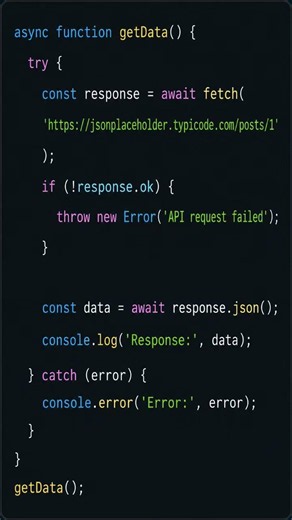 JavaScript Fetch API in 60 Seconds ⚡ Call Any API & Get Response | JavaScript Tutorial #Shorts