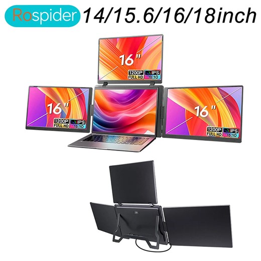 Triple Screen Portable LCD Backlit Monitor FHD Display Secondary Scree