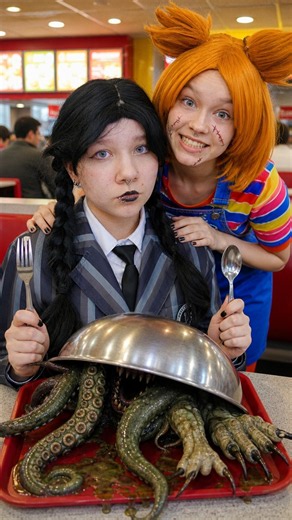 Wednesday at Chucky's restaurant #wednesday #dollChucky #friends