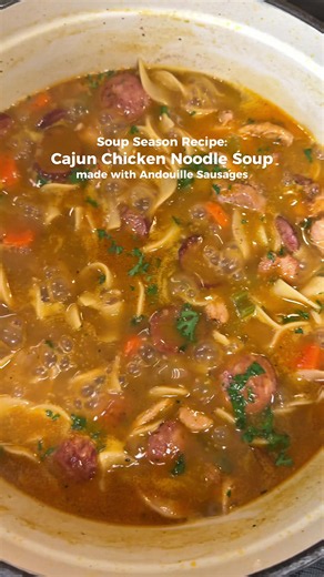 Cajun style chicken noodle soup??? YES PLEASE!! Officially in my new kitchen, ahhhh! I woke up craving chicken noodle soup but felt like it needed a few extra veggies, spice, andouille sausages. Believe me when I say that this is DELICIOUS and is definitely staying in the rotation this soup season. Make it and let me know what you think! #soup #soupseason #chickennoodlesoup #dinner #recipes